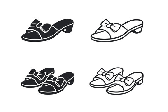 Pair of Black and Gray Slide Sandals with Bows