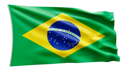 The Brazilian flag waving proudly in the wind, a symbol of national pride and heritage. The flag is a vibrant symbol of Brazil, representing its culture, values, and history.