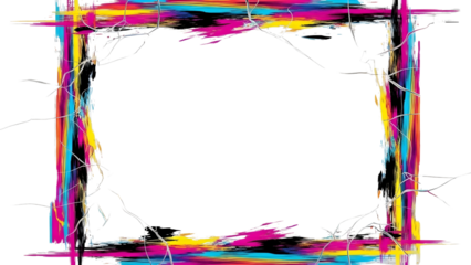 Vibrant Grunge Paint Stroke Border with Colorful Splatter Effects, PNG on Transparent Background for Creative Frames and Social Media Graphics