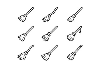 Obraz premium Halloween Witch Brooms Pattern on Dark Background