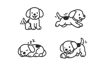 Four playful cartoon puppies in different poses