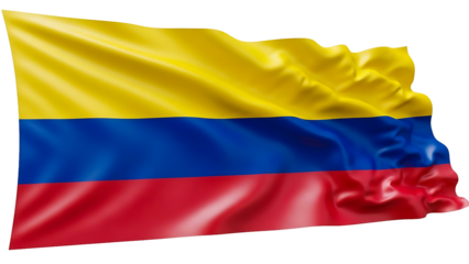 Colombia's national flag waving proudly in the air, symbolizing the country's unity and heritage. The flag is a symbol of freedom, culture, and national pride