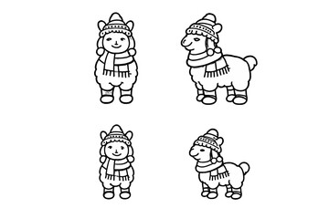 Fototapeta premium Cute winter llama and child characters