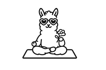 Fototapeta premium Cute Llama Meditating with Flower and Heart Sunglasses