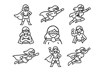 Fototapeta premium Set of cartoon superheroes women