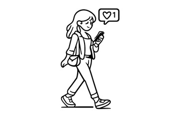 Fototapeta premium Cartoon girl looking at phone with notification bubble