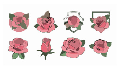 Rosa Damascena floral logo icon set elegant vector illustration