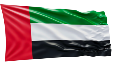 The United Arab Emirates flag waving proudly in the wind. The flag represents the nation's identity and heritage