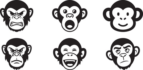 A collection of six expressive monkey faces displaying various emotions © Hasan