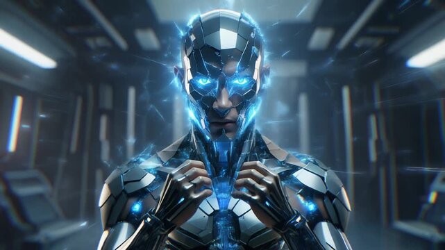 Futuristic Humanoid - Close-Up of a Bald Cyborg in a High-Tech Setting.