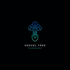 Shovel tree logo. Technology logo concept