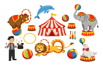 Obraz premium Whimsical Circus Scene with Animals and Performers