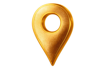 Golden 3d map marker icon locating global destination, finding a place, tracking travel applications, transparent background