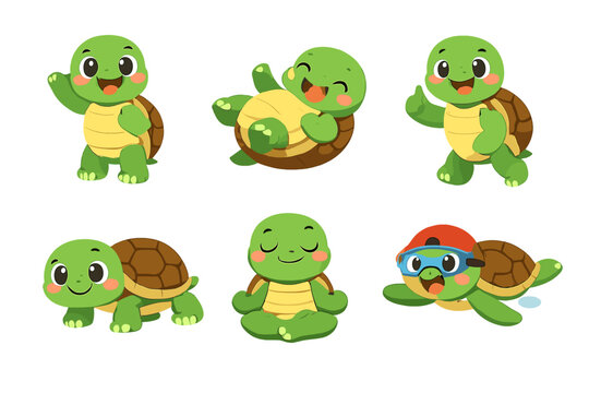 Cute Cartoon Turtles Set