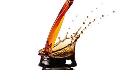 Liquid pouring and splashing isolated on transparent background