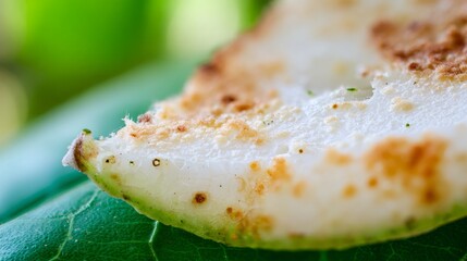 spoilage. Decaying fruit with natural deterioration on a leaf, organic texture. menu design, packaging mockups, designed for culinary blogs and recipe cards for restaurants, used by health educators.
