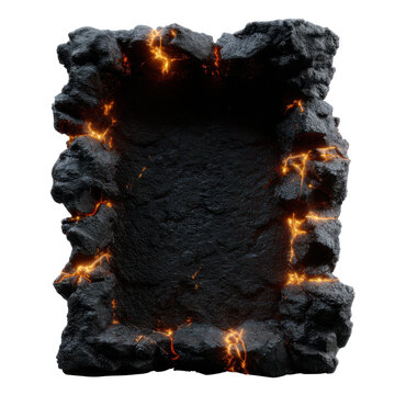 Lava-infused rock frame with glowing cracks and dark texture