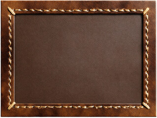 Textured leather frame with stitched border on brown background