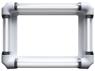 Futuristic square frame with led tubes and metallic finish