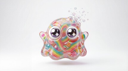 Cute Rainbow Candy Slime Monsters Sticker Set, 3D Toon Characters on White Background