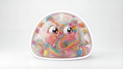 Cute Rainbow Candy Slime Monsters Sticker Set, 3D Toon Characters on White Background