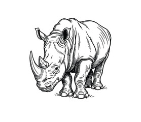 Obraz premium Elegant Black and White Rhinoceros Illustration For Stock Use, Wildlife, Nature, and Educational Materials