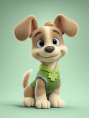 Cute Puppy in St Patrick&rsquo;s Day Costume 3D Cartoon Illustration