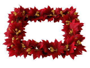 Red autumn leaves and gold accents in rectangular wreath design