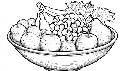 Fruits in a bowl, hand drawn illustration