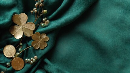 Modern St Patrick&rsquo;s Day Flat Lay Background in Green Tones