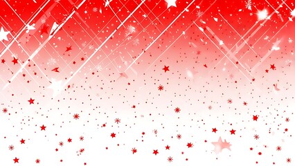 Abstract red and white gradient background with falling stars, lines, and dots, creating a festive, celebratory feel