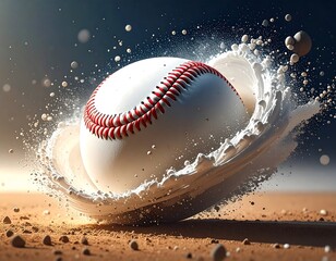 Baseball Hit by Bat on Field.