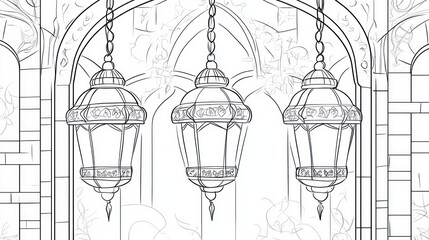 Ornate hanging lanterns in archway
