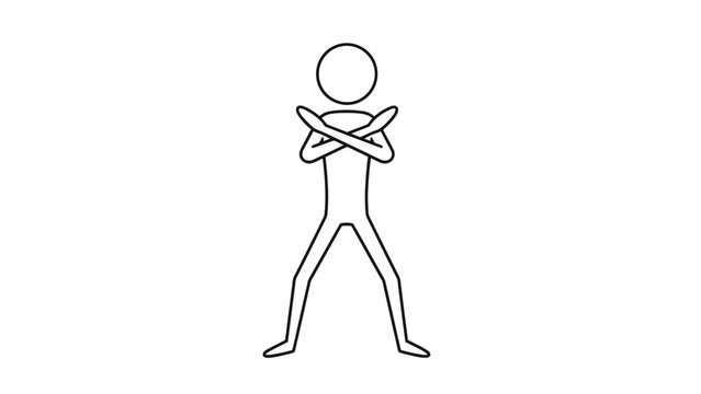 Simple outline drawing of a stick figure standing with arms crossed in an 'X' gesture, symbolizing refusal or stop.