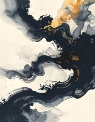 Abstract black and orange fluid art.