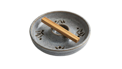 Circular ceramic palo santo burner with matte speckle glaze isolated on transparent background