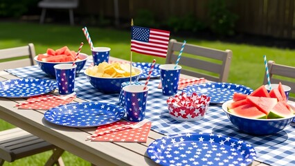 Fototapeta premium Patriotic president's day bbq celebration with american flag decorations
