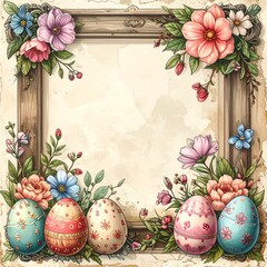 Easter Eggs Floral Frame Decoration.