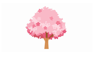 Decorative cherry blossom tree with falling petals flat vector illustration