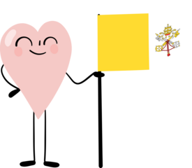 illustration of Vatican City flag with heart cartoon character