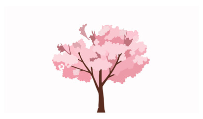 Blooming cherry blossom tree with falling petals flat vector illustration