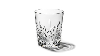 Empty Crystal Glass with Cut Pattern and Shadow