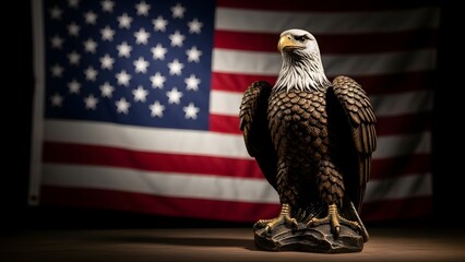 President's day tribute majestic bald eagle statue before american flag