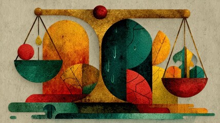 Colorful Abstract Balance with Nature Themes and Geometric Shapes
