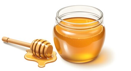 Illustration of a Glass Honey Jar and Wooden Dipper Spill