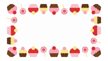 Sweet Treats Border: A delightful frame design composed of various cupcakes and lollipops, perfect for a cheerful and festive aesthetic.