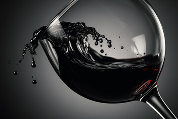 Black ink wave spilling from tilted wine glass.