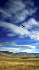 Fototapeta premium skylark. A skylark bird soaring high in the blue sky with its wings fully spread. wildlife magazines, conservation campaigns, designed for eco-tourism storytelling, promotes animal welfare. 