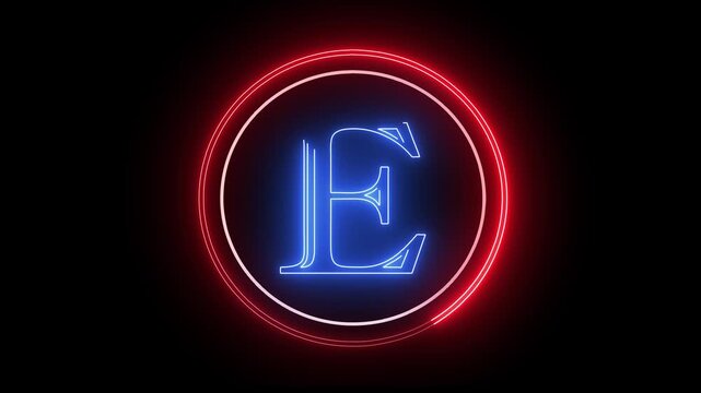 E letter minimal single alphabet logo animation in round circle dark background