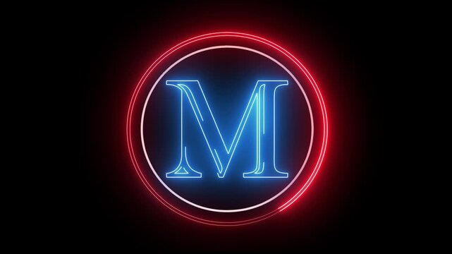 M letter minimal single alphabet logo animation in round circle dark background